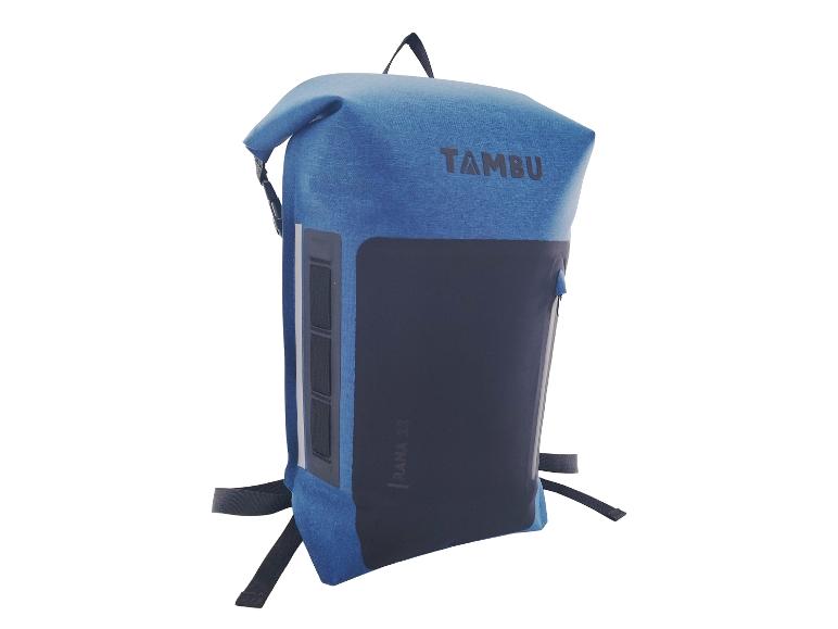 Modrý, voděodolný batoh Tambu, moderní design.