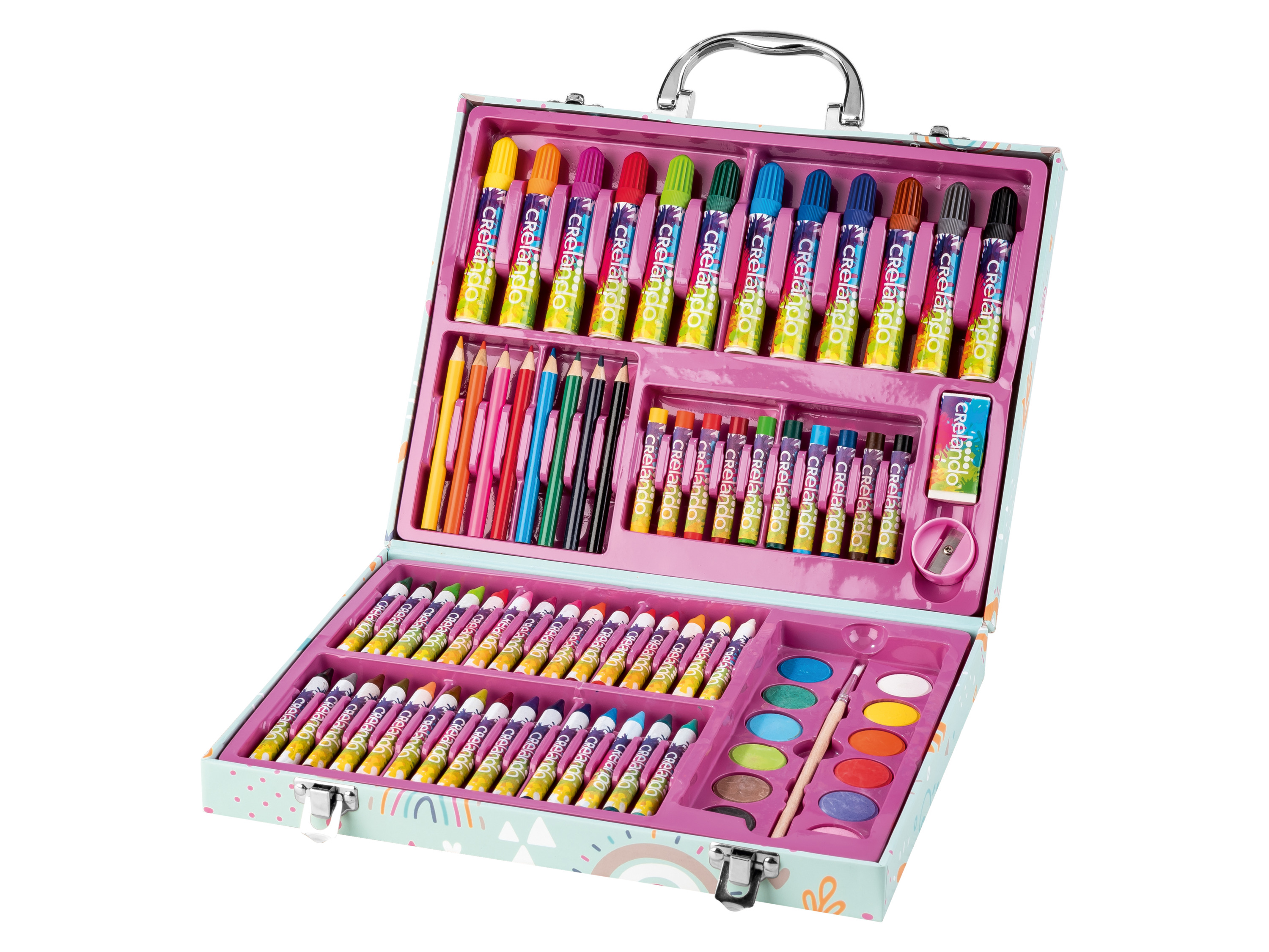 crelando® Dětský malířský kufřík, 76dílný (duha)