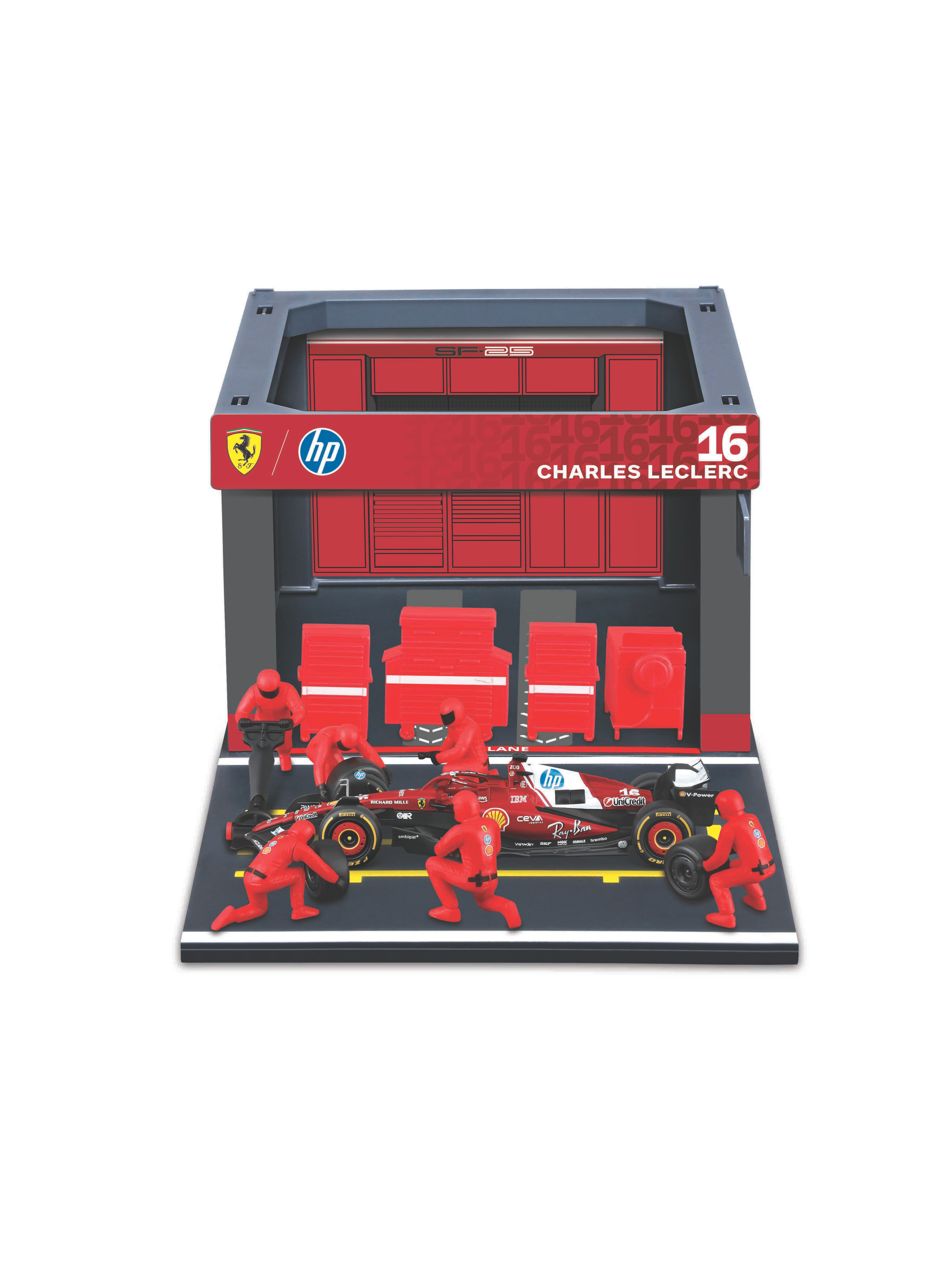 Bburago Model auta F1 Pit Pass, 1:43 (Ferrari Sf-25 č. 16 Leclerc '25)