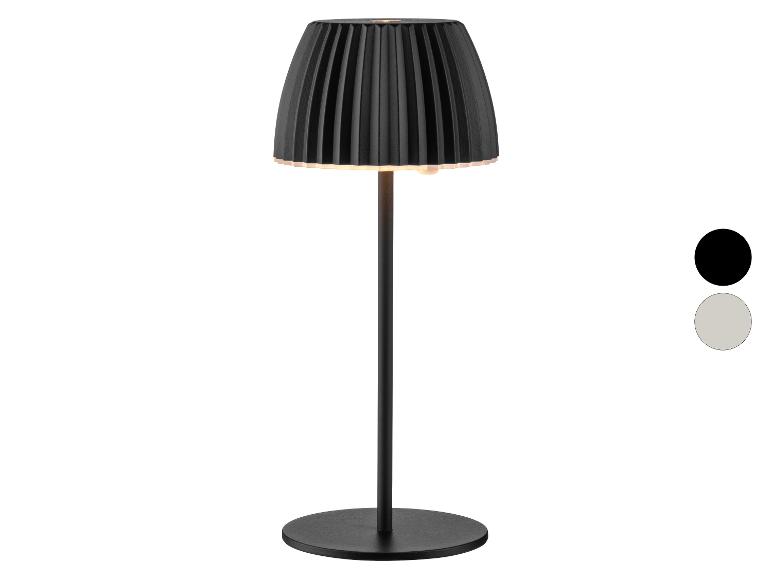 Černá stolní lampa s plisovaným stínidlem a dvěma barevnými variantami.