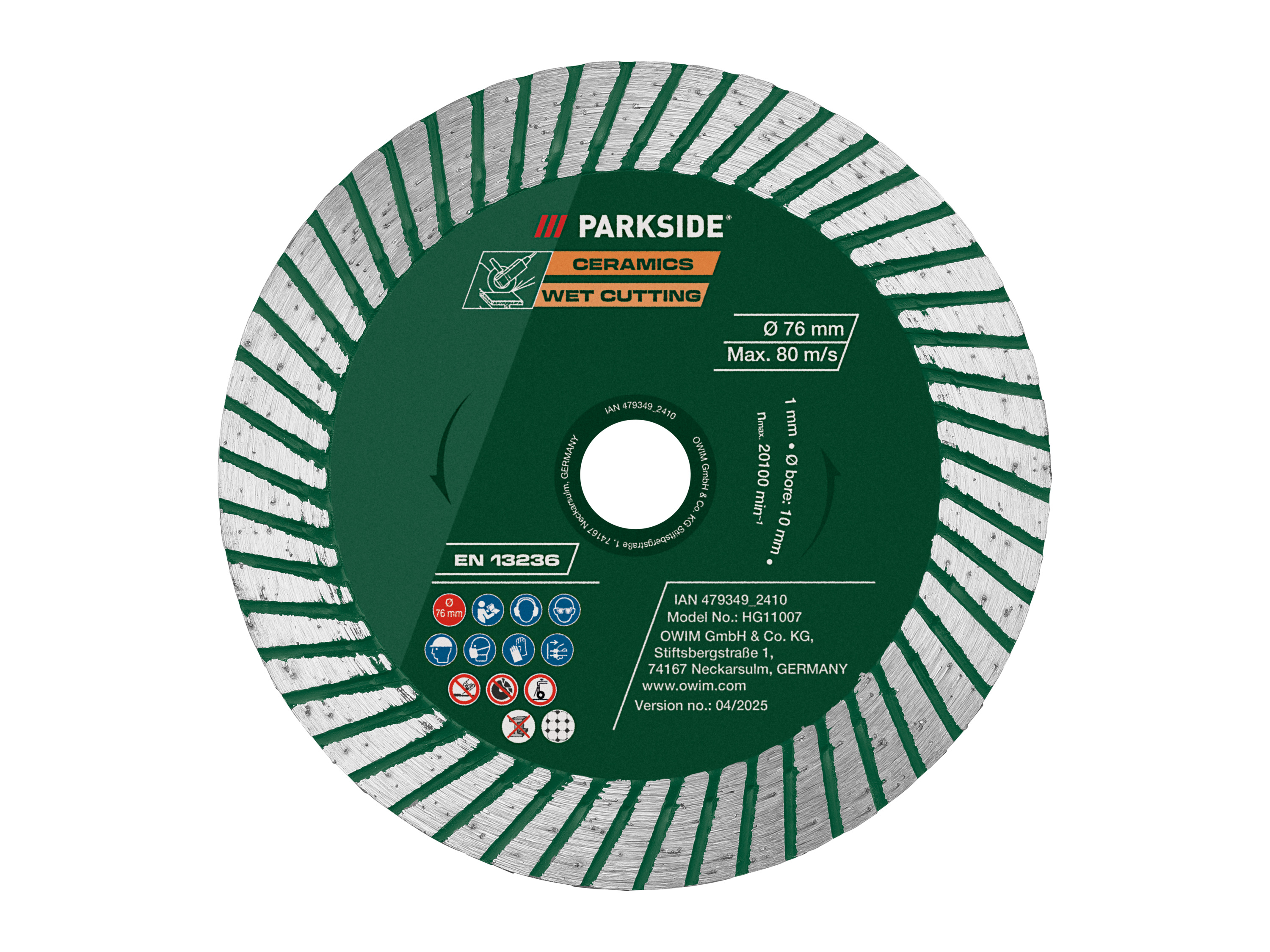 Parkside® Sada řezných a hrubovacích kotoučů / Diamantový řezný kotouč (diamantový řezný kotouč pro mokré řezání, 76 mm)