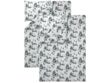 Sada ložního povlečení z jemného flanelu, 140 x 200 cm, 70 x 90 cm, jedle/bílá/zelená, 2dílná