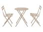 Béžový skládací bistro set s kulatým stolem a dvěma židlemi.