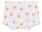Bílé dětské kalhotky s oranžovými sluníčky.