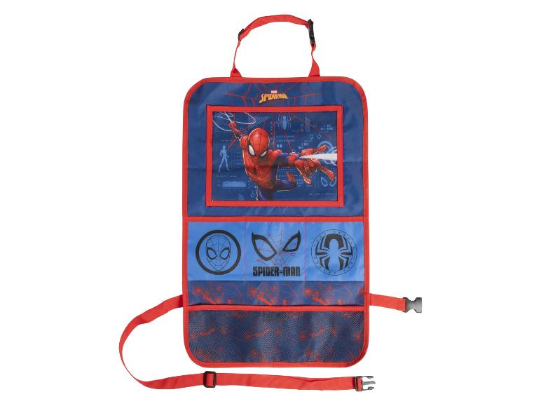 Organizér do auta Spider-Man s kapsami a červeným popruhem.