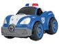 Modrobílé hračkářské policejní auto s červenými a modrými světly na střeše.
