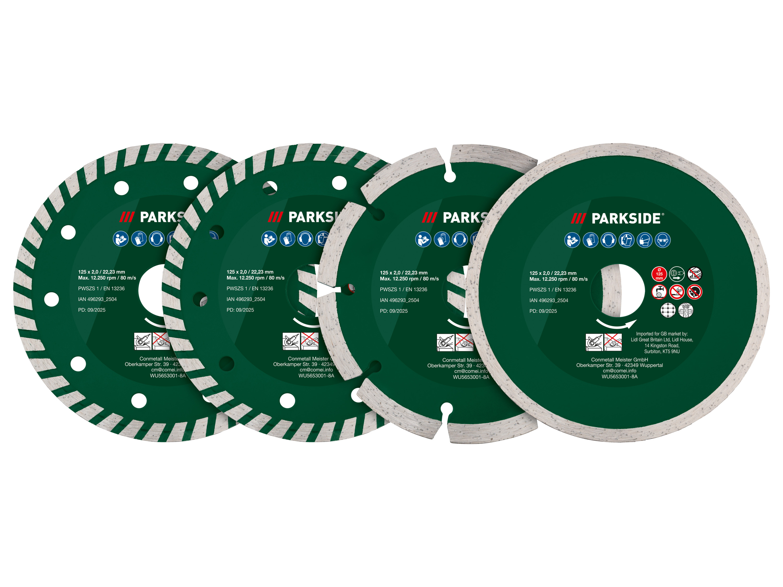 Parkside® Sada diamantových / řezných kotoučů Pwszs 1, Ø 125 mm (diamantové řezné kotouče, 4dílná sada)
