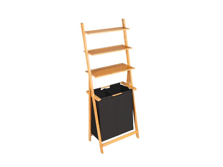 Bambusový regál s integrovaným dvojitým košem na prádlo.