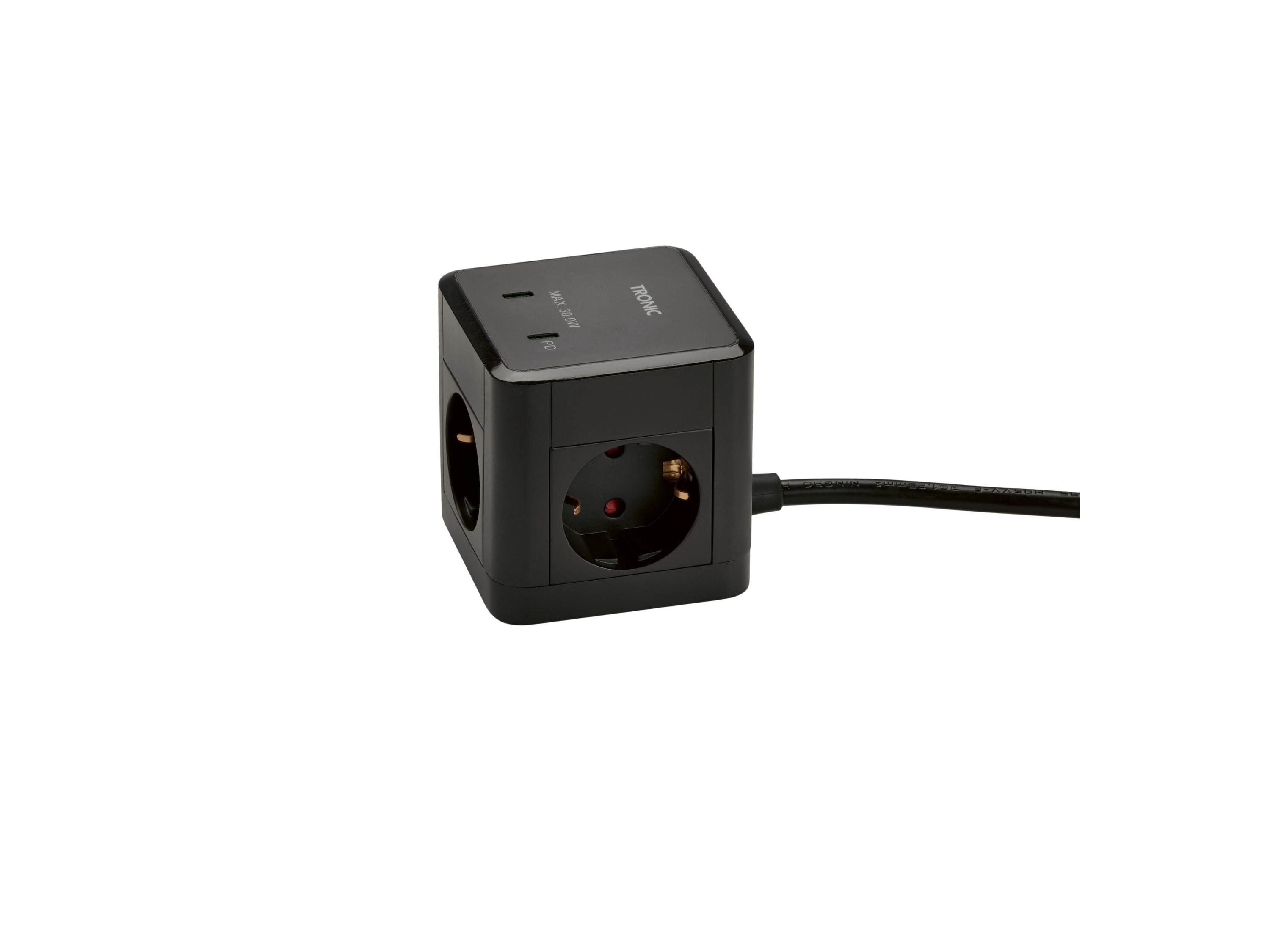 Tronic® Zásuvková kostka s USB porty (černá)
