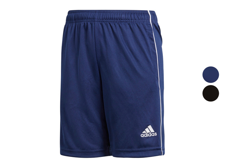 Modré Adidas tréninkové šortky s bílými detaily.