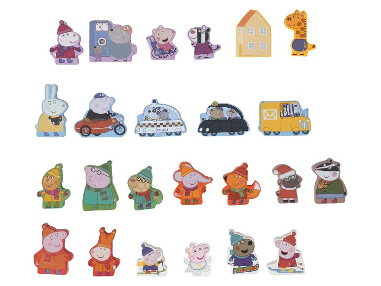 Dřevěné figurky Peppa Pig s postavičkami a vozidly.