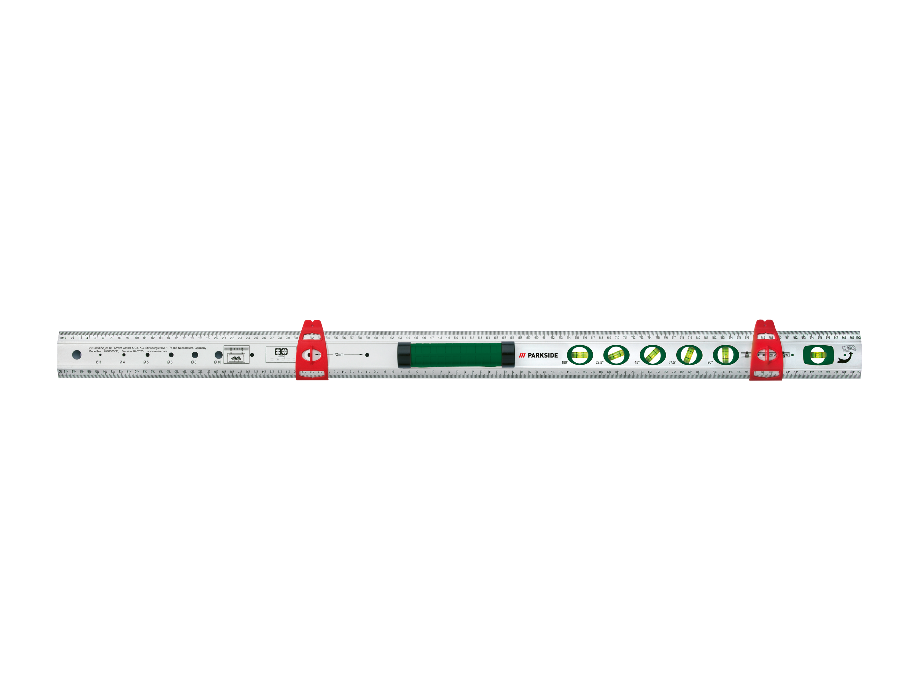 Parkside® Značkovací vodováha / Pomůcka na hmoždinky / Sada úhelníků / Pomůcka na řezání úhlů (vodováha)