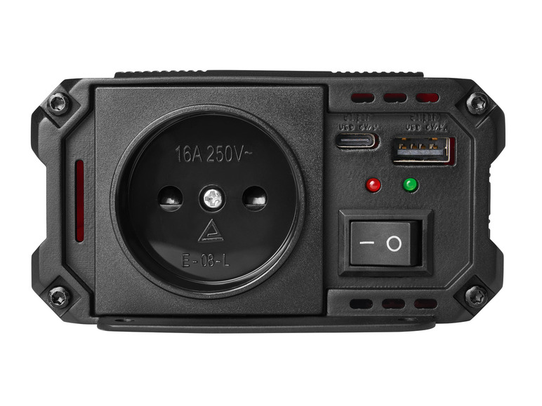 Černá zásuvka s elektrickou zásuvkou, spínačem a USB porty.
