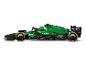 Zelená a černá hračka vozu Aston Martin F1 s logy sponzorů.