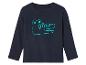 Tmavě modré tričko s dlouhým rukávem s potiskem krokodýla v zelené barvě.