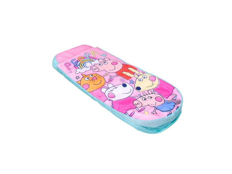 Růžový spací pytel s kreslenými zvířecími postavičkami a duhou, s nápisem „PEPPA“