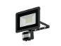 LED reflektor s pohybovým senzorem, černý, bílý světelný panel se žlutými LED diodami.