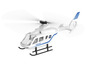 Bílá hračkářská helikoptéra s policejním znakem.