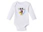 Bílé kojenecké body s dlouhým rukávem a potiskem Mickey Mouse.