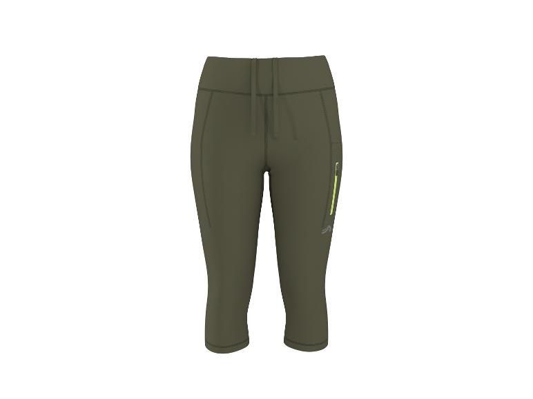Dámské khaki capri legíny se stahovací šňůrkou a kapsou na zip.