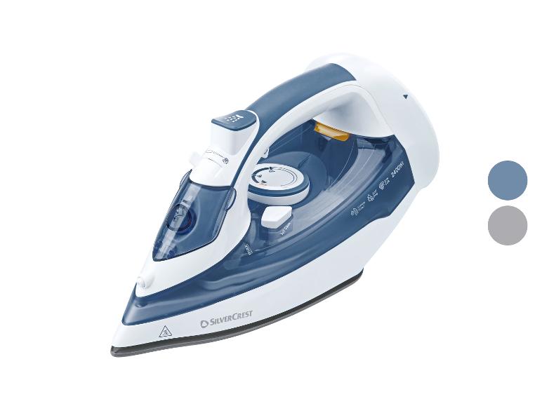Napařovací žehlička Silvercrest v bílé a modré barvě, 2400W.
