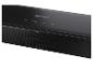 Černý soundbar s dotykovými ovládacími prvky a LED indikátorem.