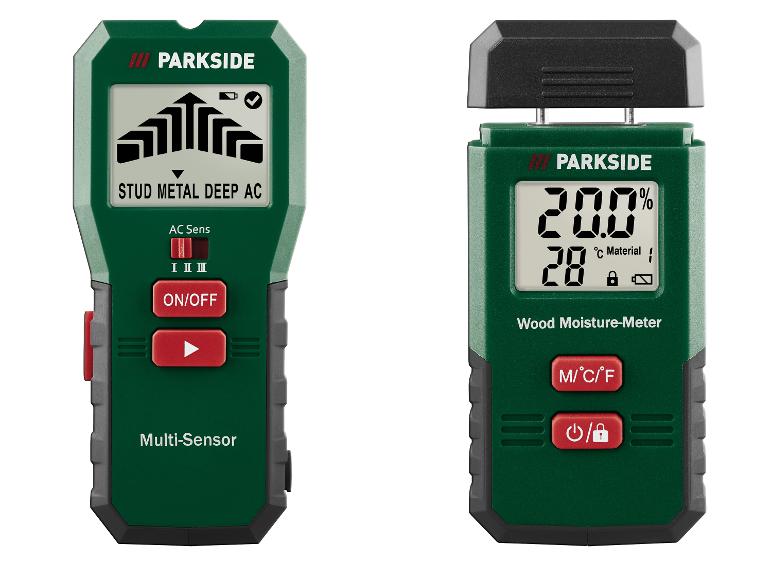 Dva digitální měřiče PARKSIDE: multisenzor a měřič vlhkosti dřeva.