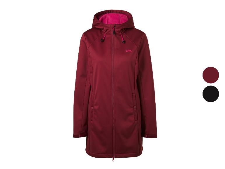 Dámská dlouhá softshellová bunda v tmavě červené barvě s růžovou podšívkou kapuce