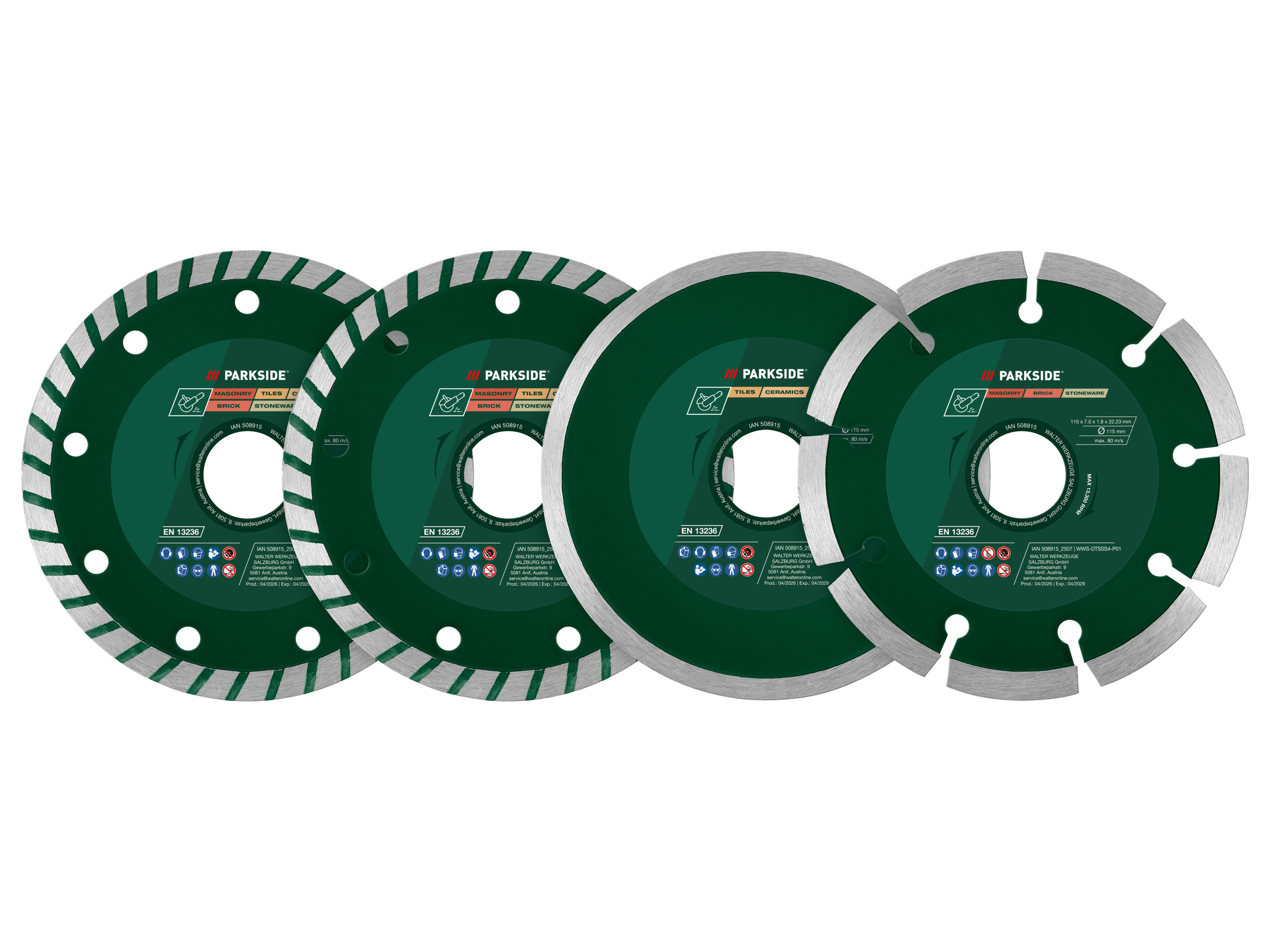 Parkside® Příslušenství k úhlové brusce, Ø 115 mm (diamantové řezné kotouče, 4dílná sada)