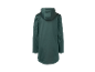 Tmavě zelená softshellová bunda s kapucí, zadní pohled.