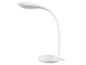 Bílá flexibilní stolní lampa s kulatou základnou a LED osvětlením.