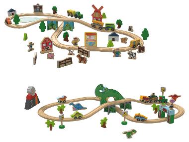 lupilu® Dřevěná železnice Sada dinosaurů / Statek