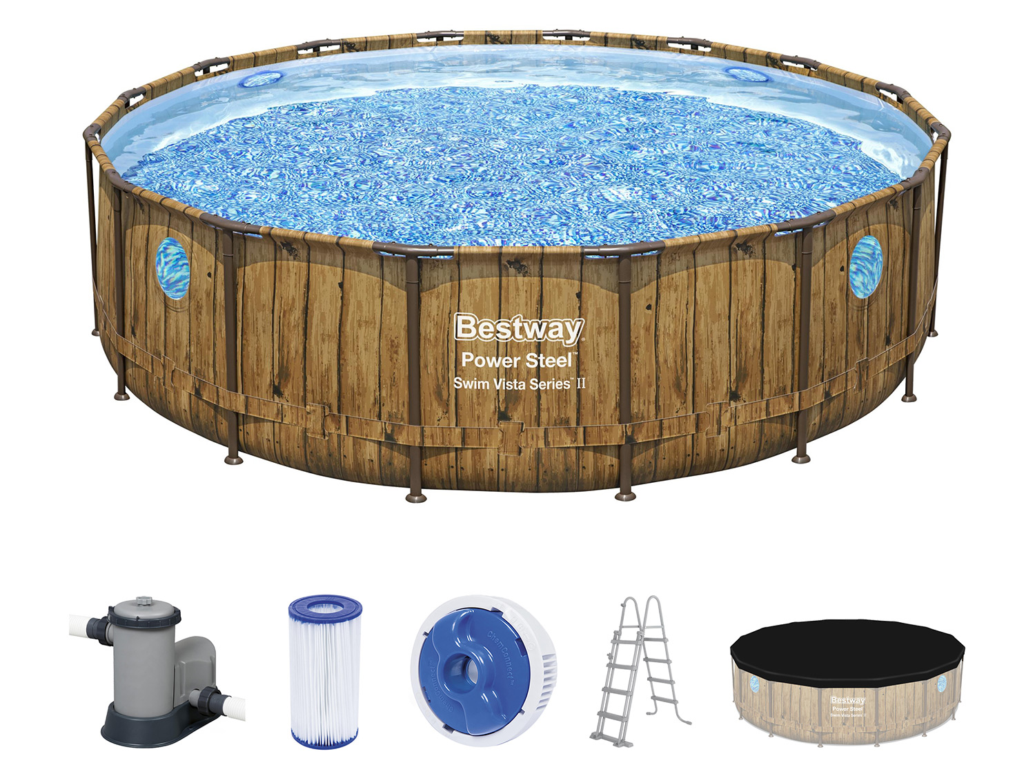 Bestway Bazén Power Steel Swim Vista s filtračním zařízením a schůdky, Ø 4,88 x 1,22 m
