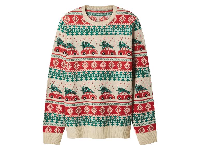 Vánoční svetr s červenými auty a vánočními stromečky