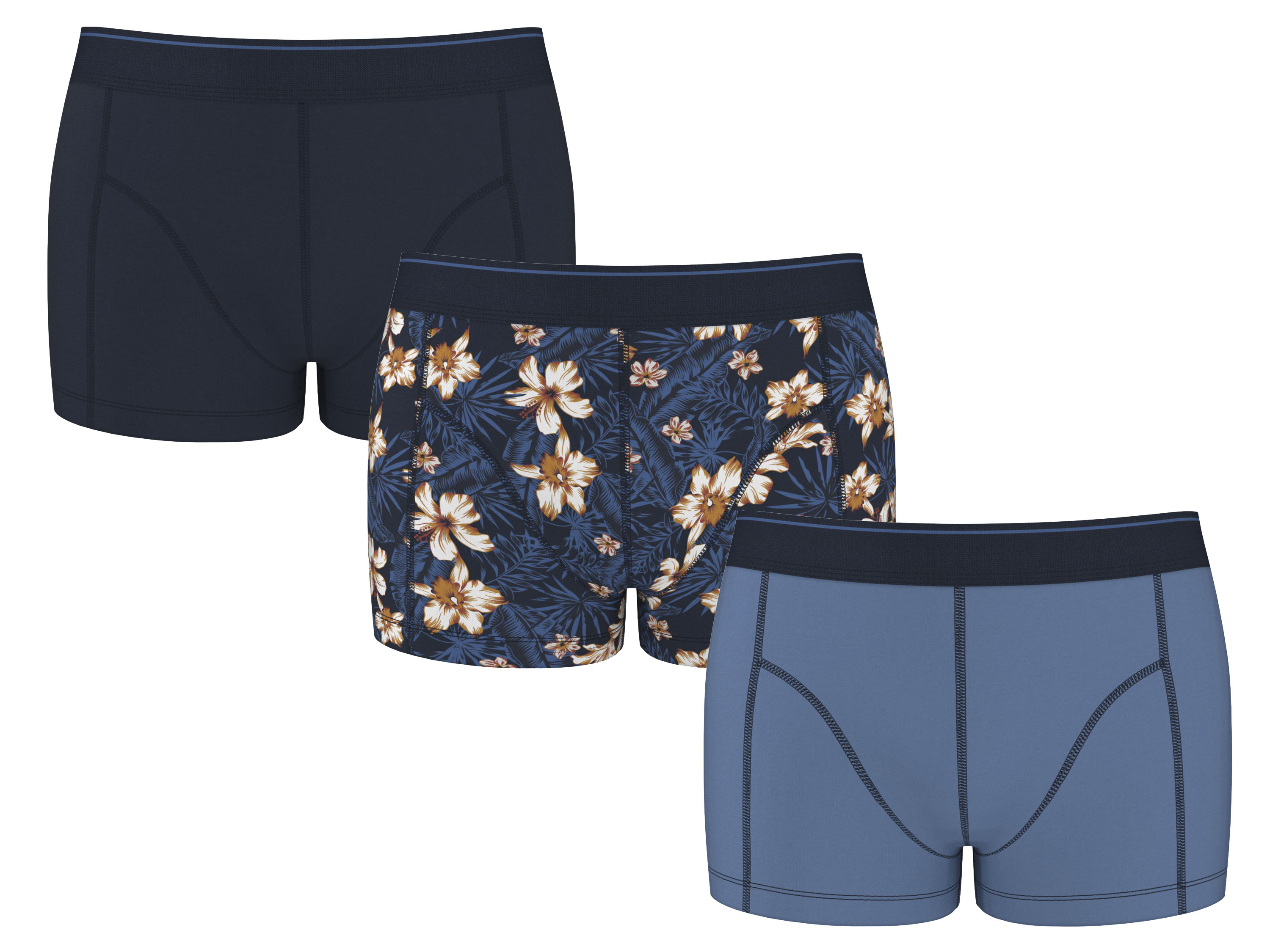 Esmara MEN Pánské boxerky, 3 kusy (květiny / navy modrá / modrá, 4/S)