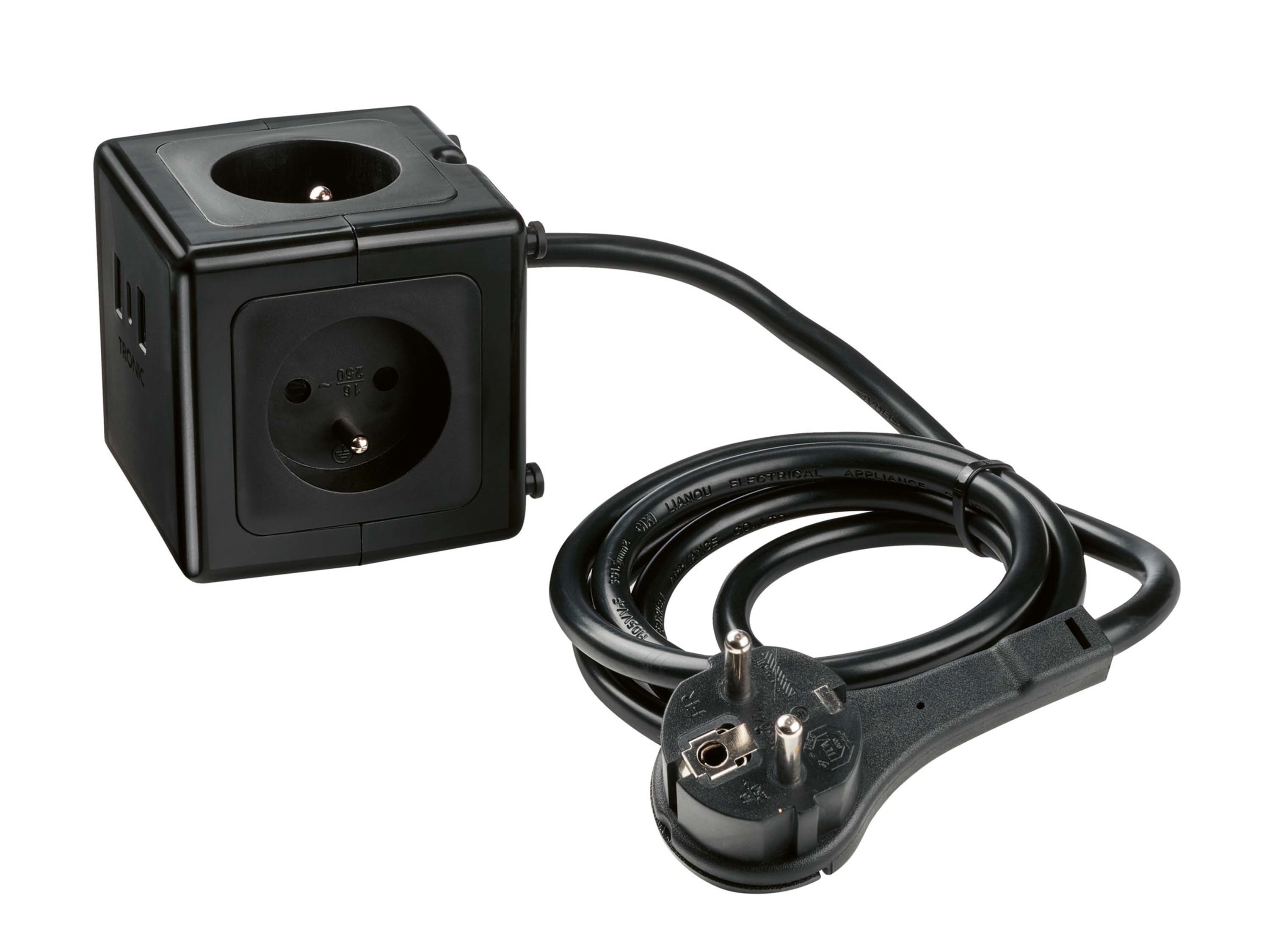Tronic® Zásuvková kostka s USB porty (černá)