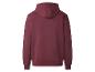Zadní pohled na jednobarevnou bordó mikinu s kapucí a žebrovanými manžetami a lemem.