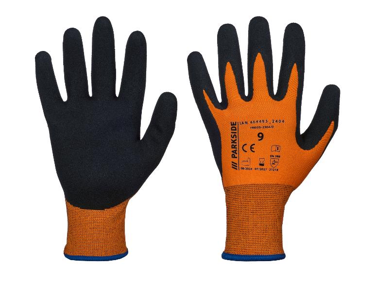 Dva páry pracovních rukavic Parkside s černými a oranžovými detaily.