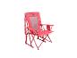 Růžová skládací kempingová židle s držákem na hrnek a boční kapsou.