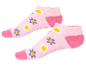 Pár růžových ponožek s květinovým vzorem.