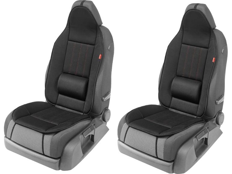 Dvě černé autosedačky se šedými boky.