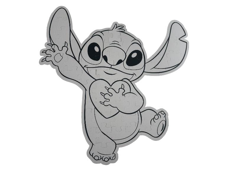 Šedá puzzle s obrázkem Stitch z Disney, který drží srdce.