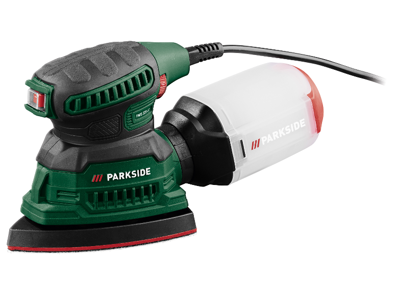 Parkside PMS 220 A1 detailní bruska s nádobou na prach.