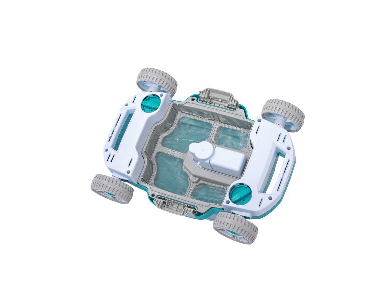 Robot na čištění bazénu: viditelný filtr a kola.