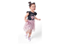 Dívka skáče v šatech Paw Patrol.