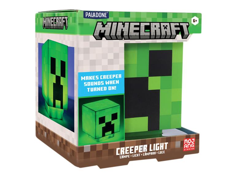 Krabice na lampu Minecraft Creeper, která po zapnutí vydává zvuky.