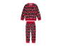 Červená vánoční mikina a tepláky s vánočním vzorem.