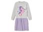 Šedivé šaty s obrázkem Pipp z My Little Pony a fialovou sukní.