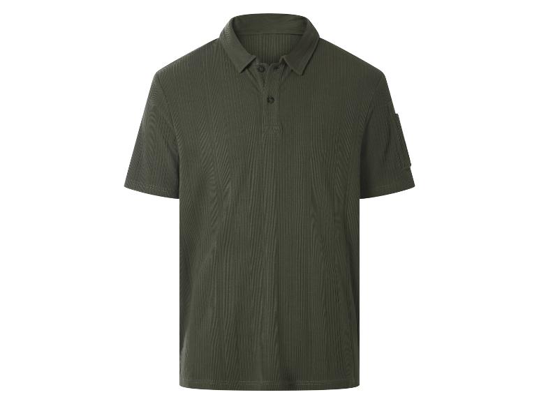 Pánské khaki polo tričko s krátkým rukávem a žebrovanou texturou