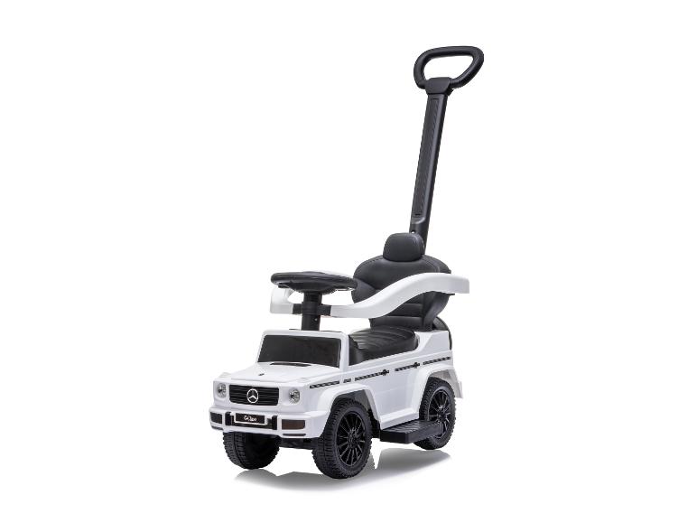 Bílé dětské autíčko Mercedes-Benz třídy G s rukojetí.